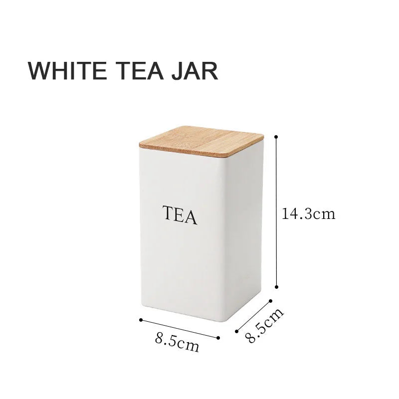 Modern Metal Coffee Bean Storage Jar with Bamboo Lid