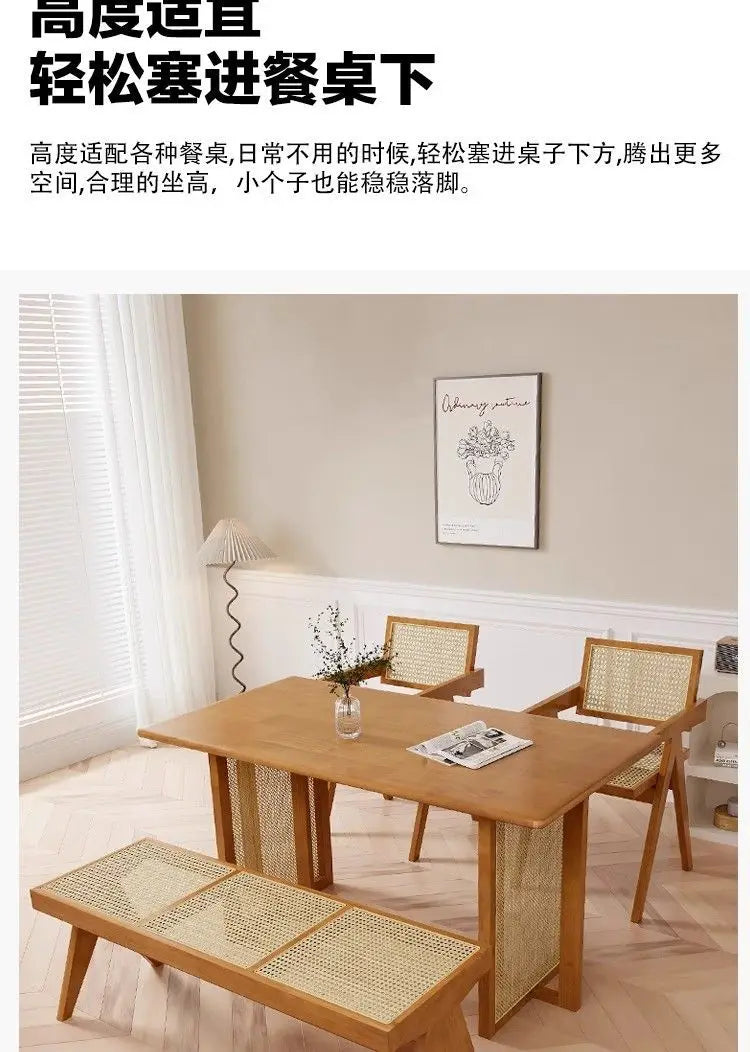 Solid Wood Rattan Bench Living Room Chairs Long Bench Japanese Bed End Bench Retro Chaise Lounge Stool House Furniture Ottoman