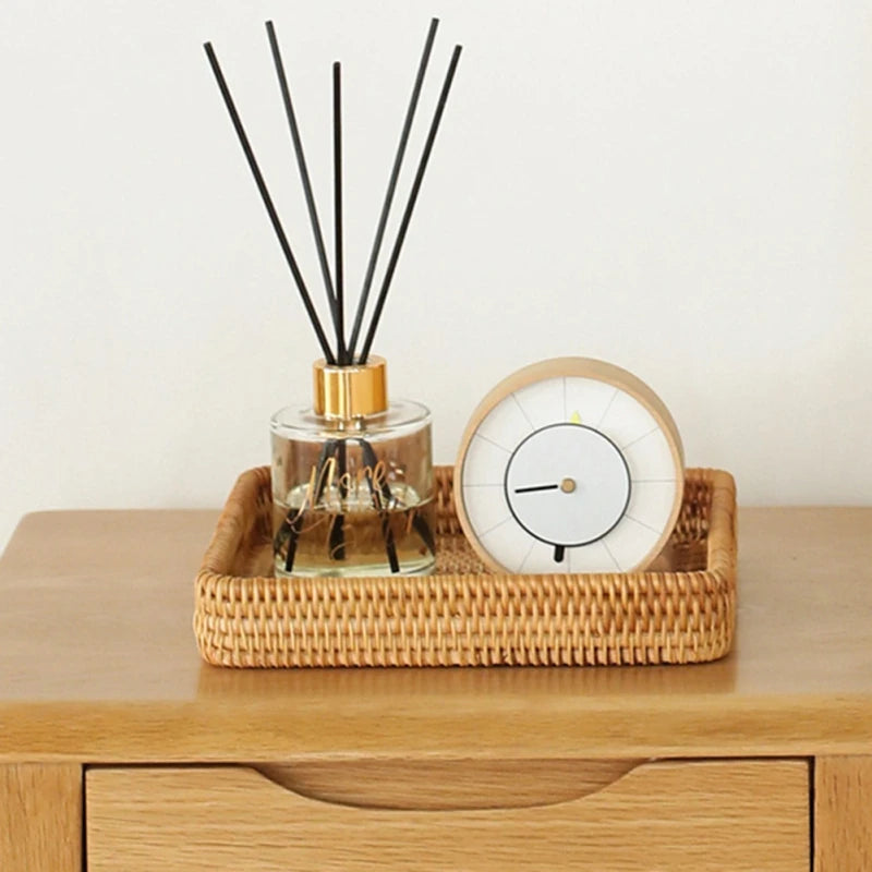 Handwoven Rattan Storage Basket Square Wicker Tray Picnic Basket Bread Food Plate Fruit Cake Sundries Box Home Desk Decoration