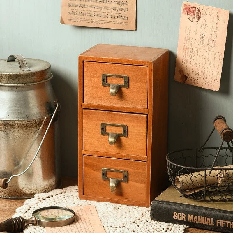 Retro 3-Tier Wooden Storage Drawer Organizer