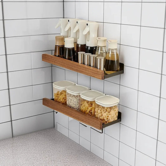 Wall-Mounted Wooden Kitchen Storage Rack