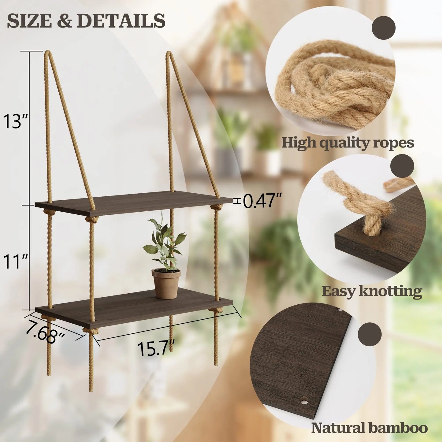 Woven Macrame Hanging Wall Shelf