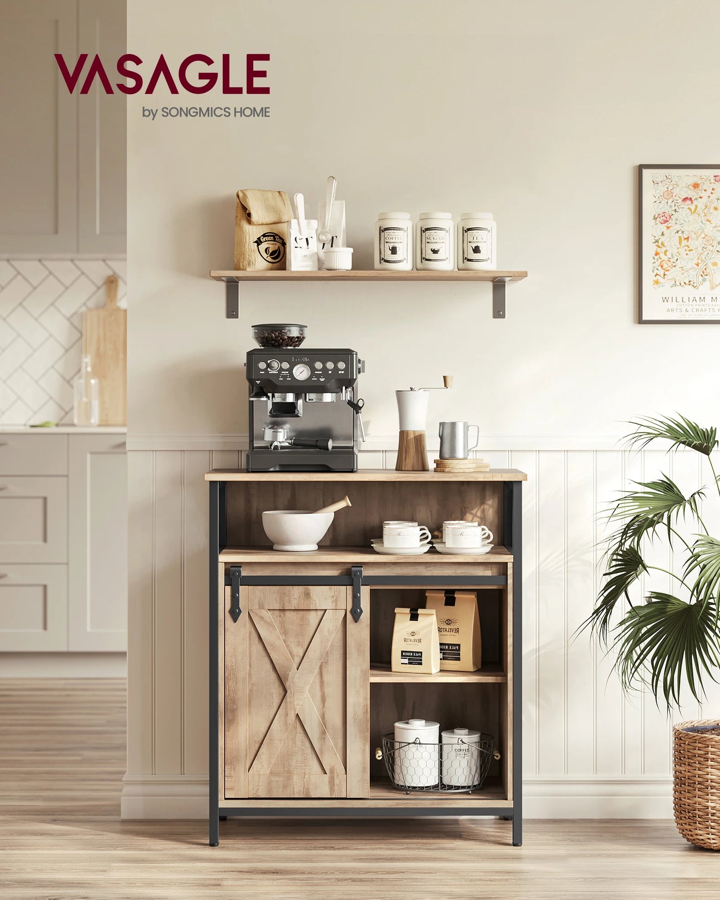 VASAGLE Sideboard, Storage Cabinet, Kitchen Cupboard with Sliding Barn Door