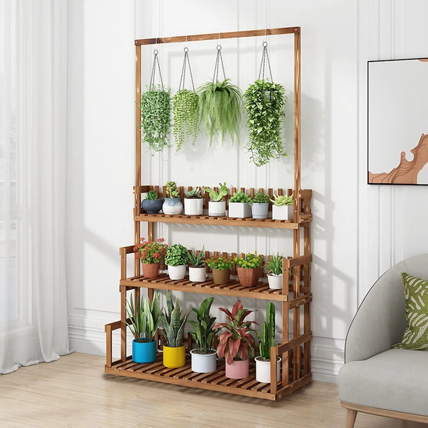 Hanging 3-Tier Wooden Plant Shelf