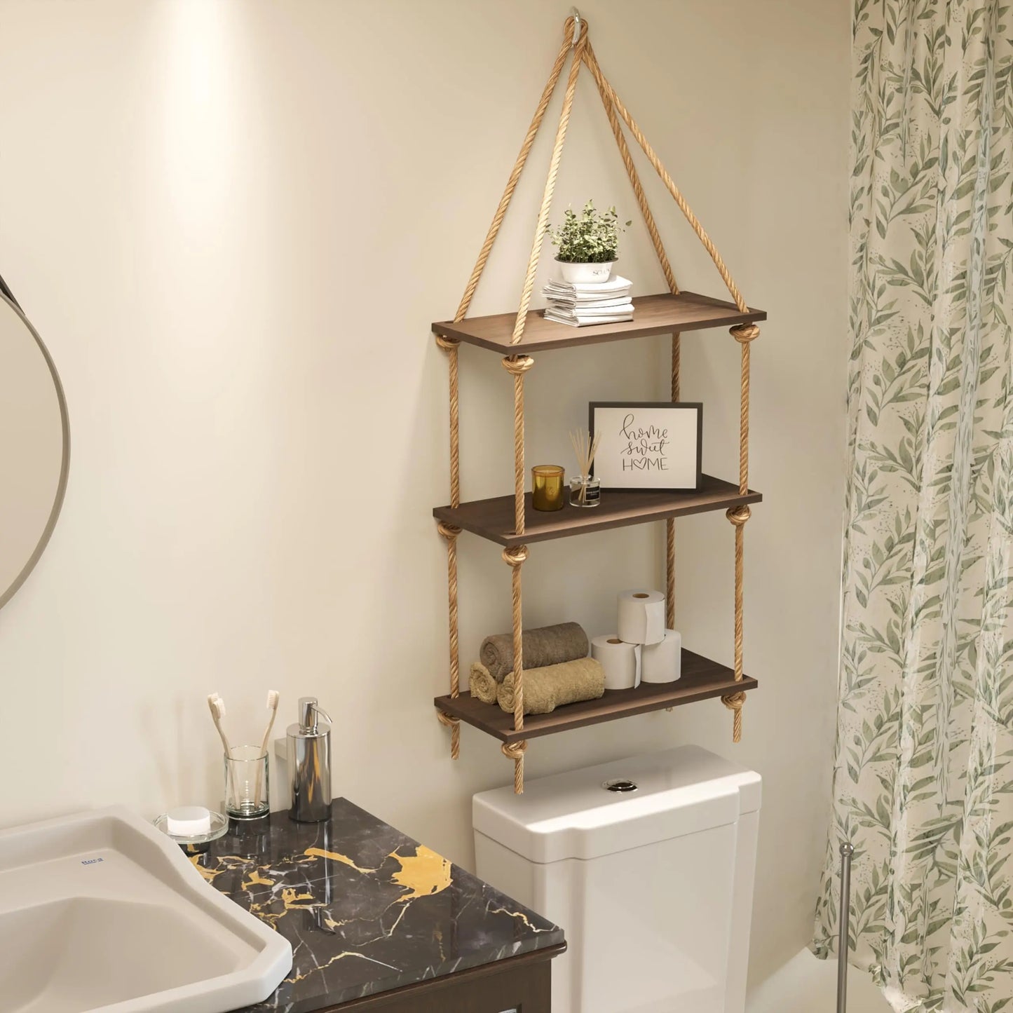 Woven Macrame Hanging Wall Shelf