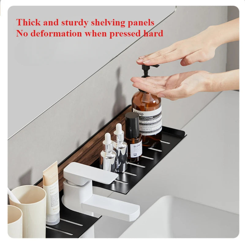 Walnut Wall-Mounted Toilet & Sink Shelf