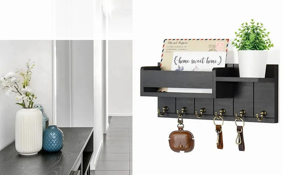 Rustic Wood Key Holder with Shelf
