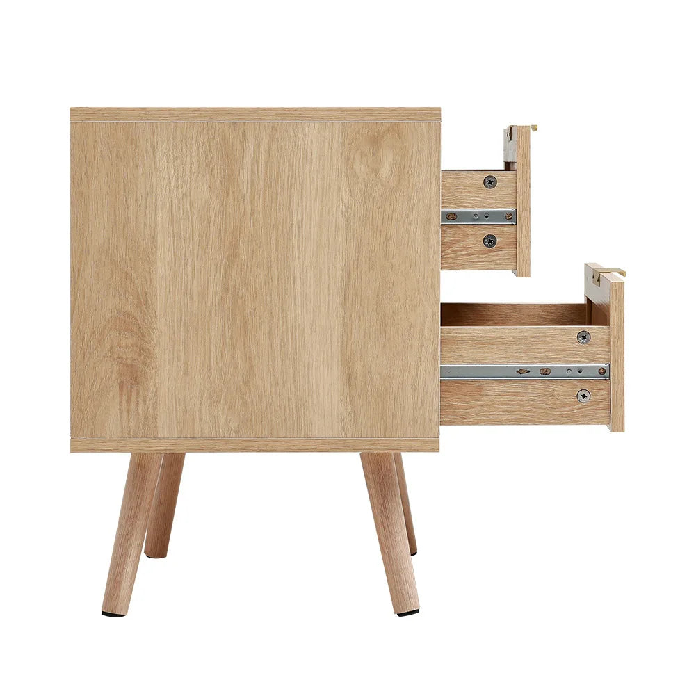 Nordic solid wood rattan side cabinet 2 pieces