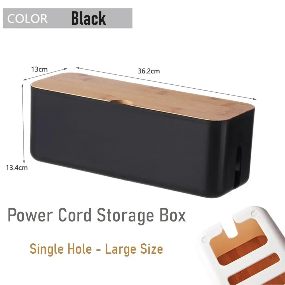 Cable Management Box with Wooden Lid