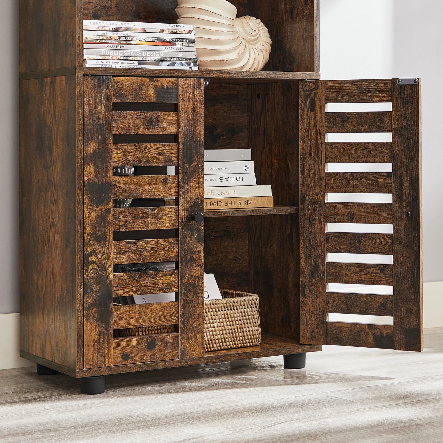 VASAGLE Floor Standing Cabinet, Storage Cabinet, Kitchen Cupboard, Bookcase with Louvered Doors