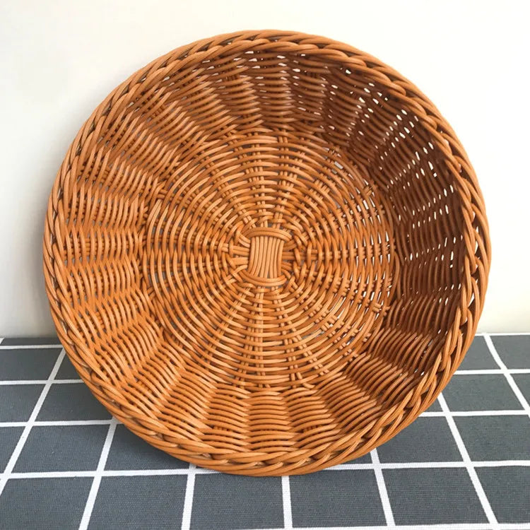 Oval Curved Rattan Wicker Woven Serving Baskets for Bread Fruit Vegetables Restaurant Serving Tabletop Display Rattan Basket