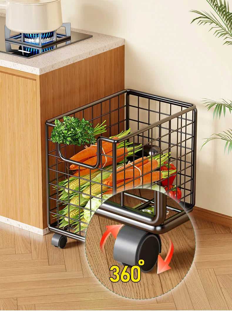 Removable Vegetable Fruit Storage Basket Rack Rolling Laundry Hamper Bathroom Foldable Iron Wire Dirty Clothes Hamper Organizer