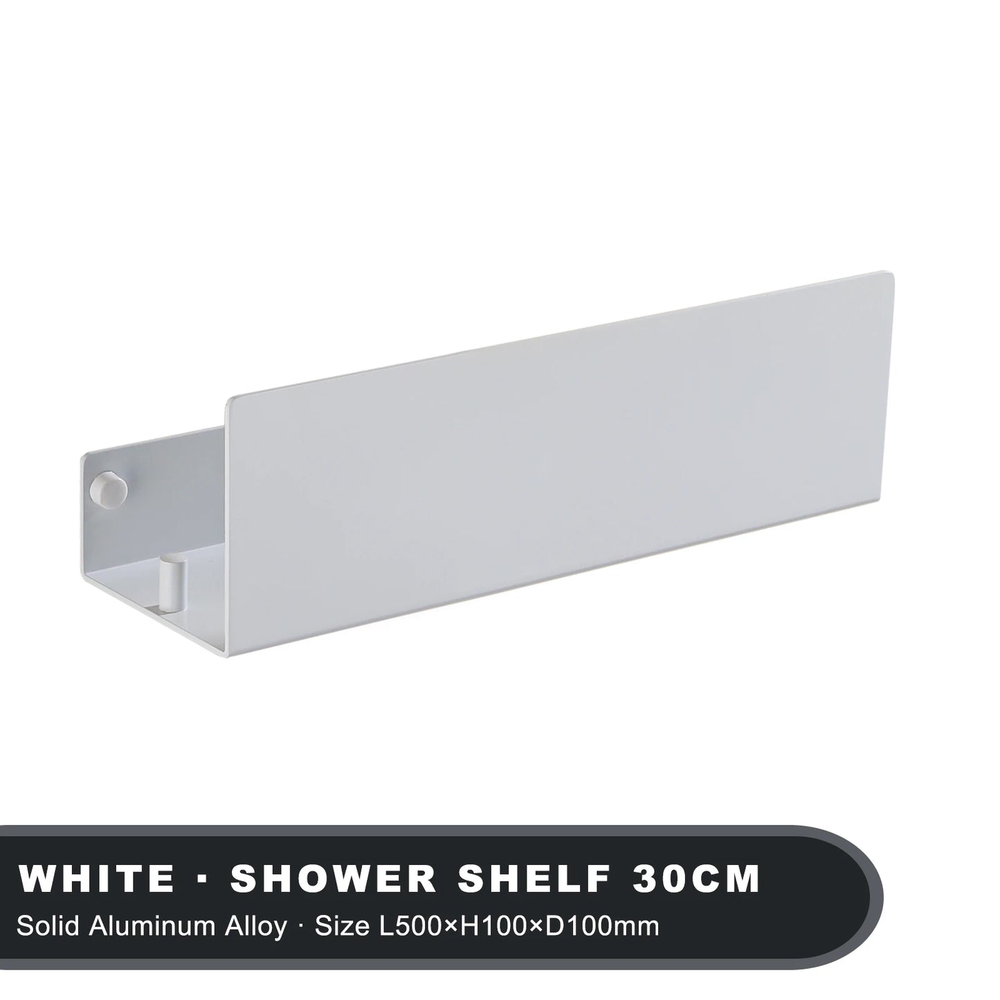 White Aluminium Corner Shower Shelf with Hooks