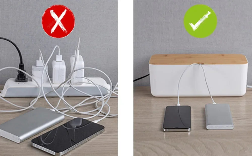 Cable Management Box with Wooden Lid