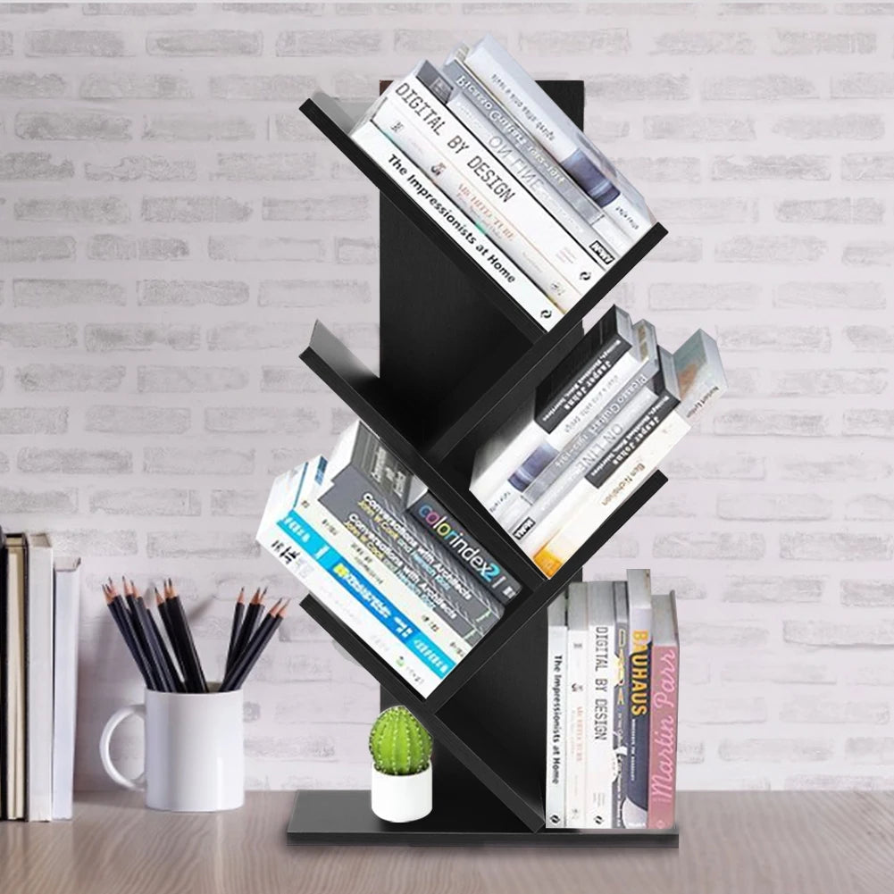 【Breeins】Rustic Standing Tree Bookshelf Wood Display Rack For Home Office Decoration Storage Organizer Shelf Bookcase
