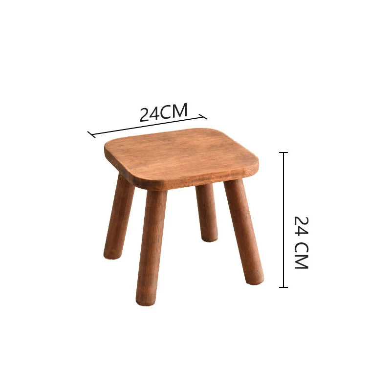 1pc All Solid Wood Shoe Changing Stool, Small Walnut Color Stool For Living Room, Entrance, Bathroom, Bedroom, Kitchen