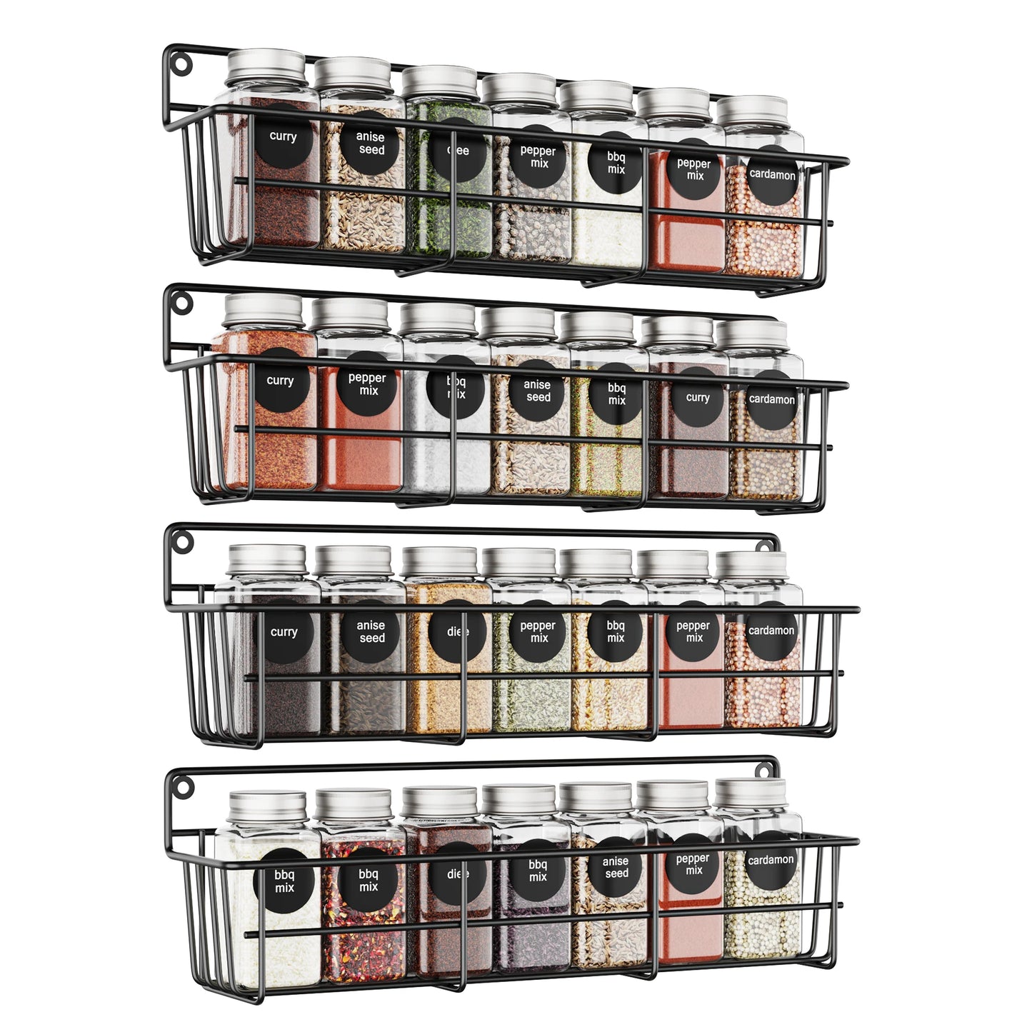 4pcs Wall-Mounted Kitchen Spice Organizer Racks
