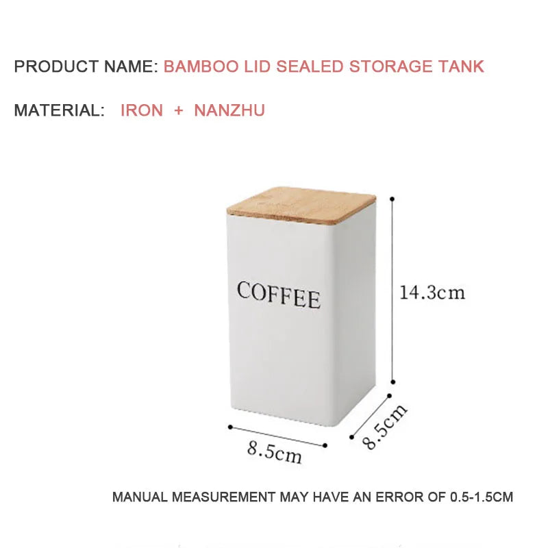 Modern Metal Coffee Bean Storage Jar with Bamboo Lid