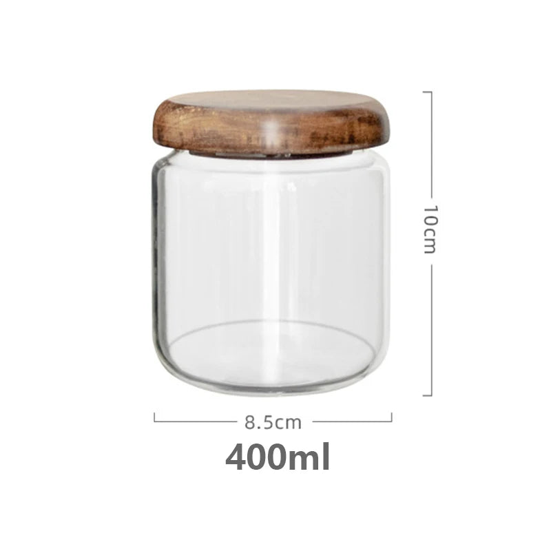 Transparent Glass Storage Jar with Acacia Wood Lid