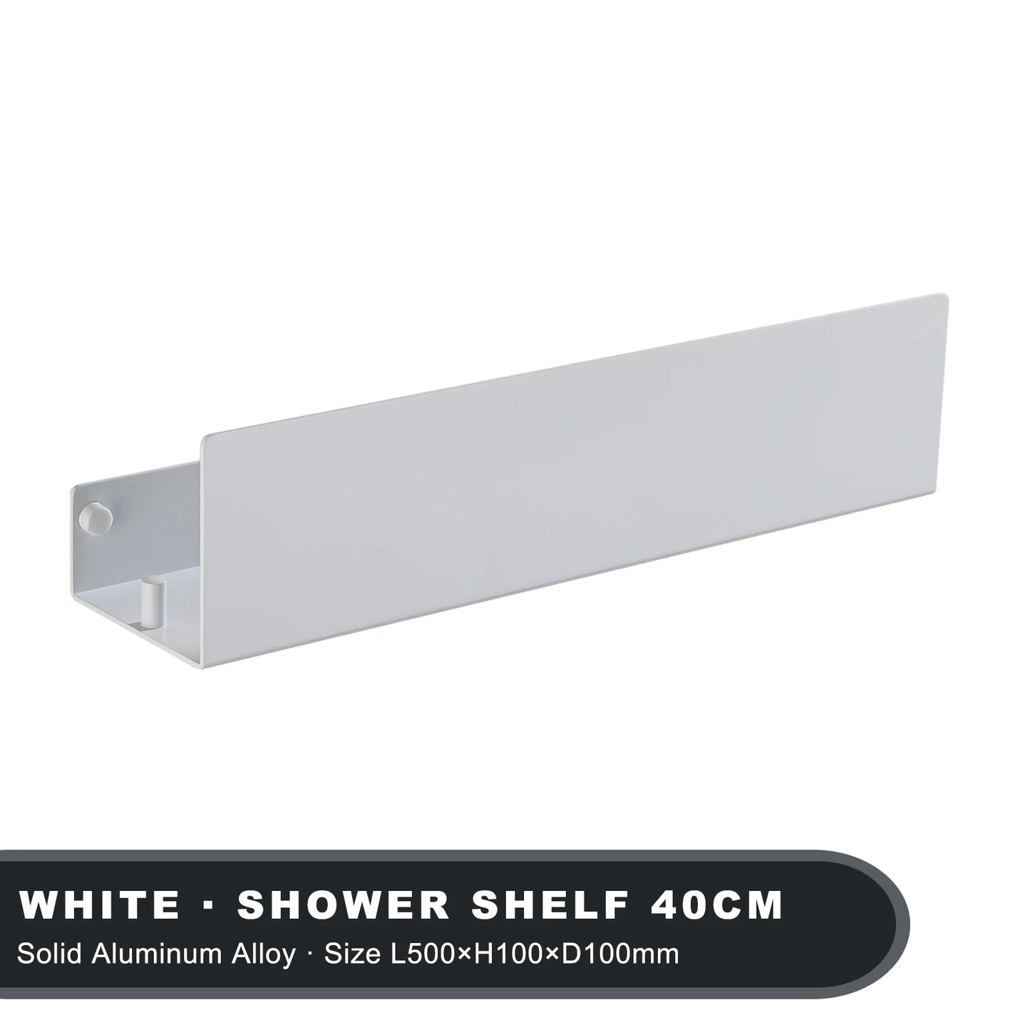 White Aluminium Corner Shower Shelf with Hooks