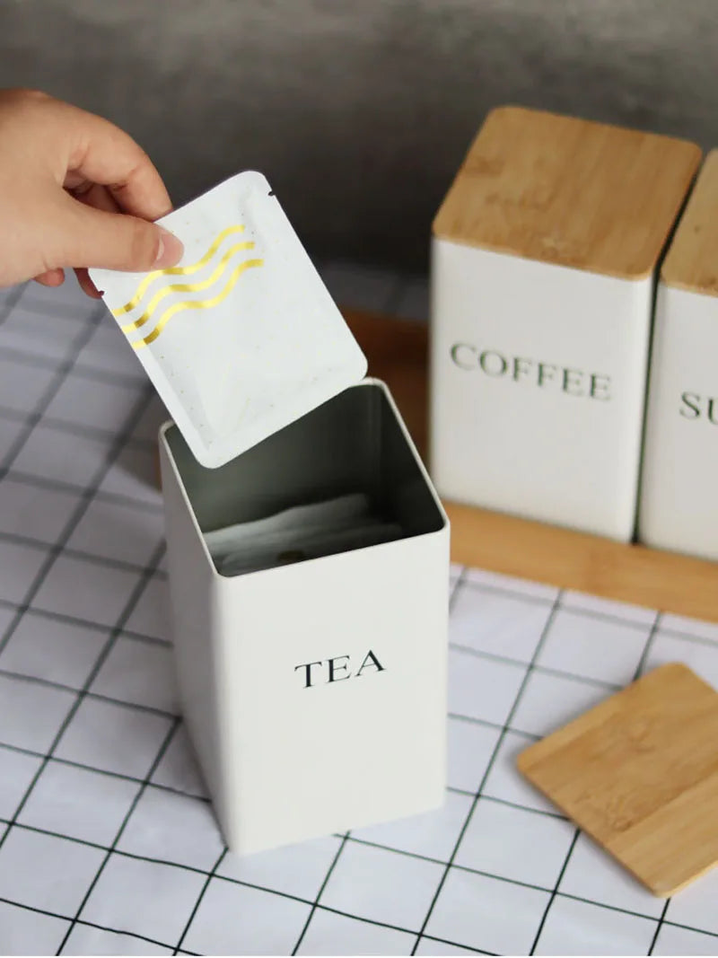 Modern Metal Coffee Bean Storage Jar with Bamboo Lid