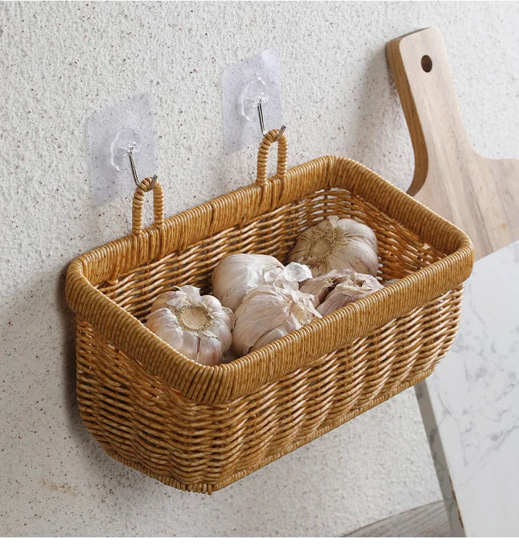Wall Hanging Storage Basket Container Decorative Basket Hand Woven Kitchen Storage Basket for Garden Flower Pot Living Room