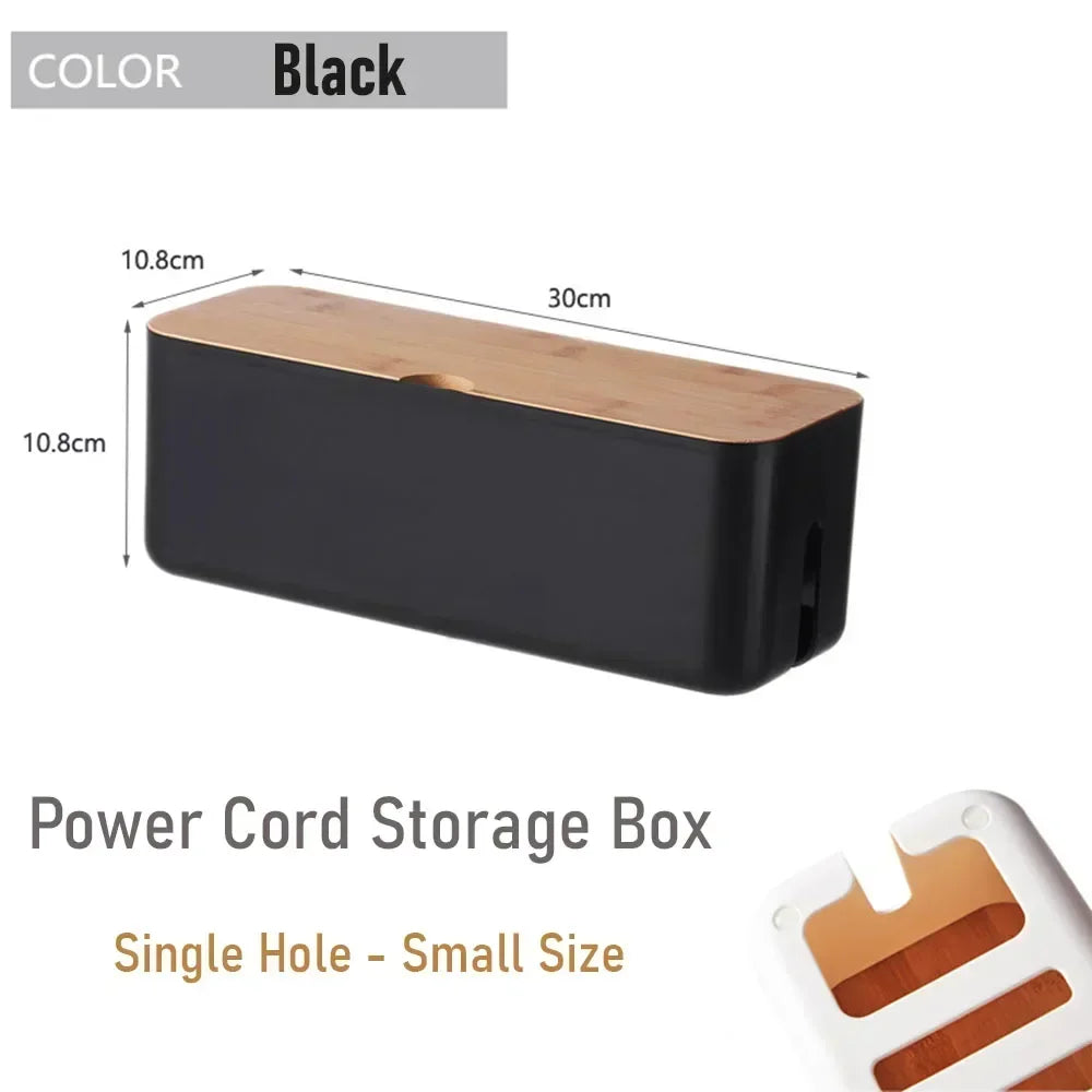 Cable Management Box with Wooden Lid