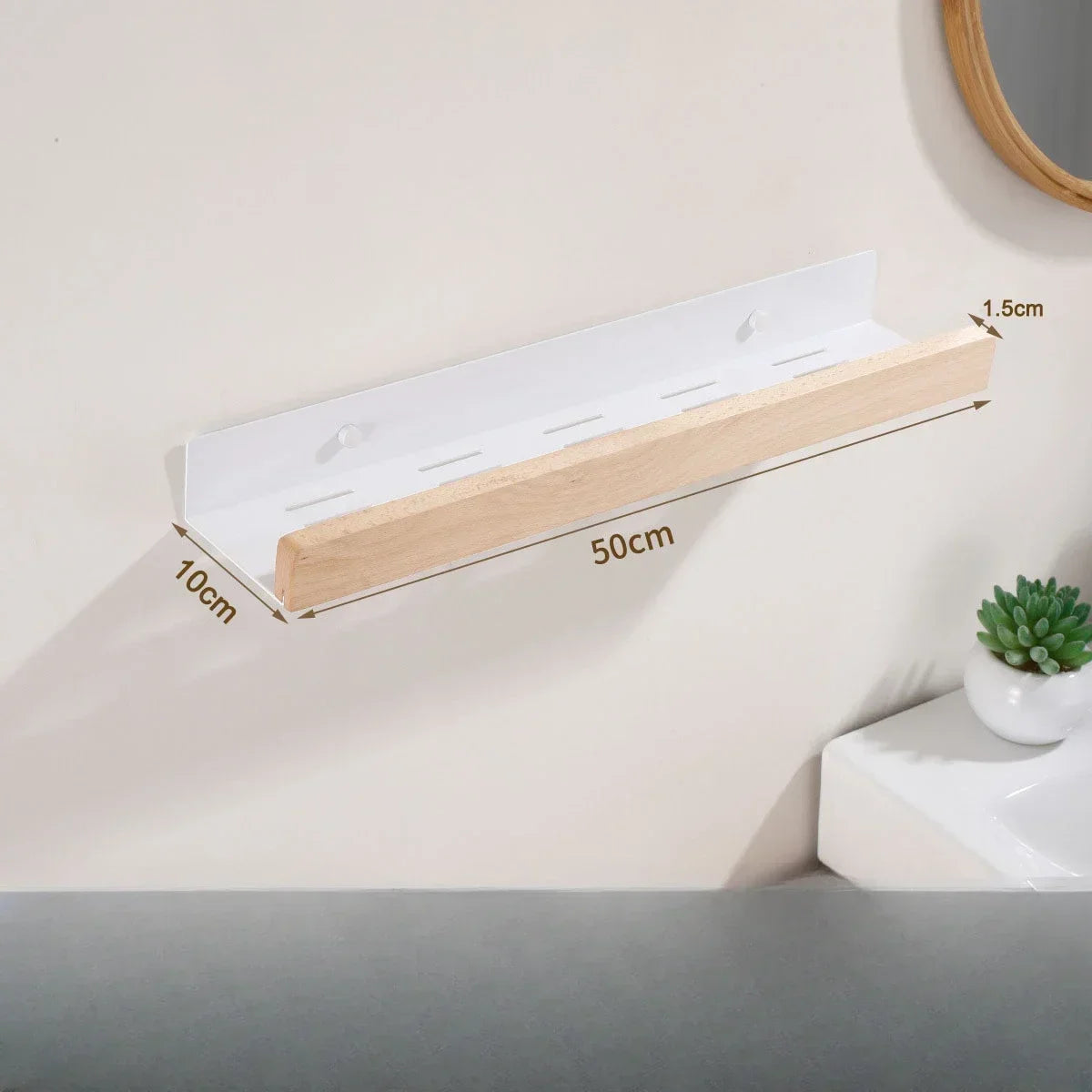 Wooden Wall-Mounted Bathroom Shelf