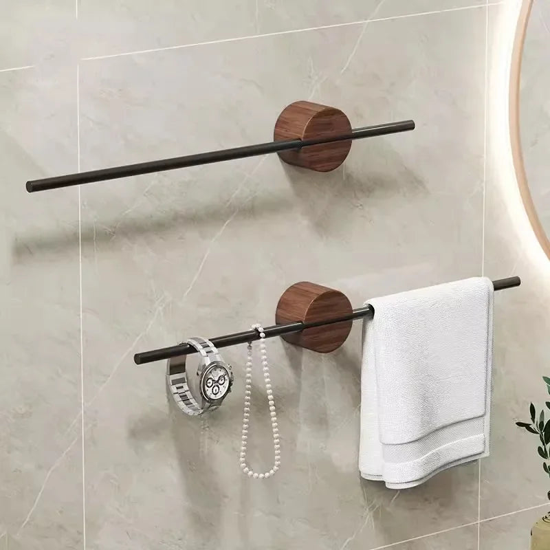 Wood & Aluminium Wall-Mounted Towel Rack