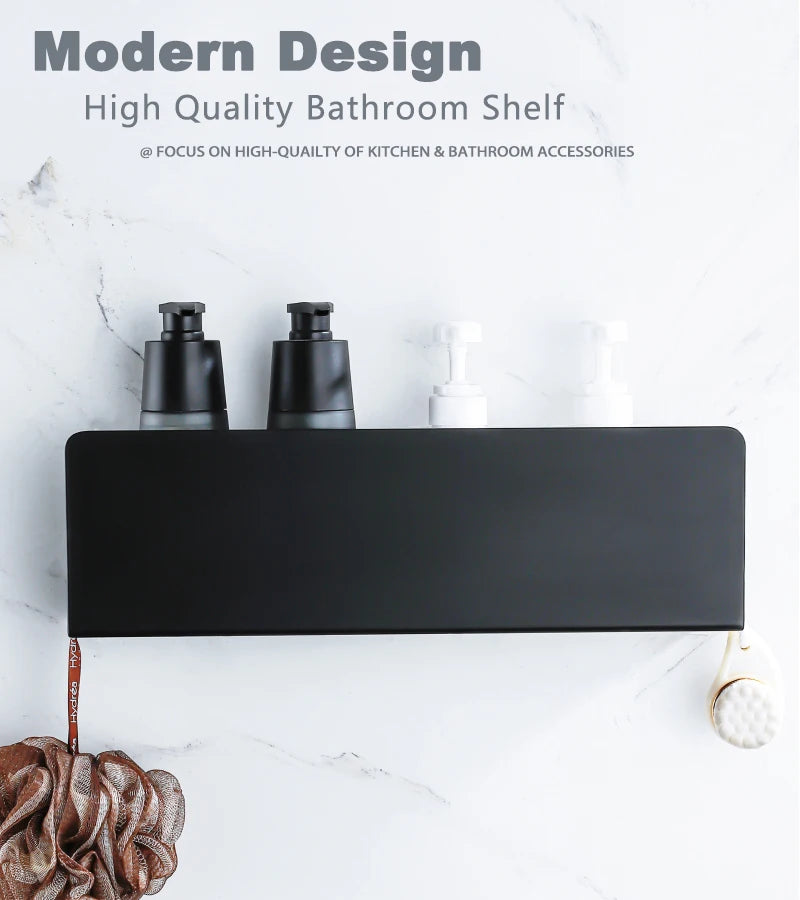 Black Bathroom Organizer Shelf With Hooks