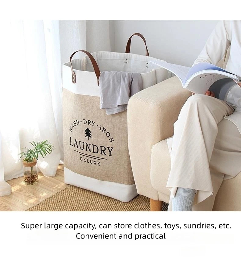 Super Large Foldable Laundry Basket Handle Waterproof Large Cotton Linen Storage Basket Kids Toys Dirty Clothing Orgnizer Bin