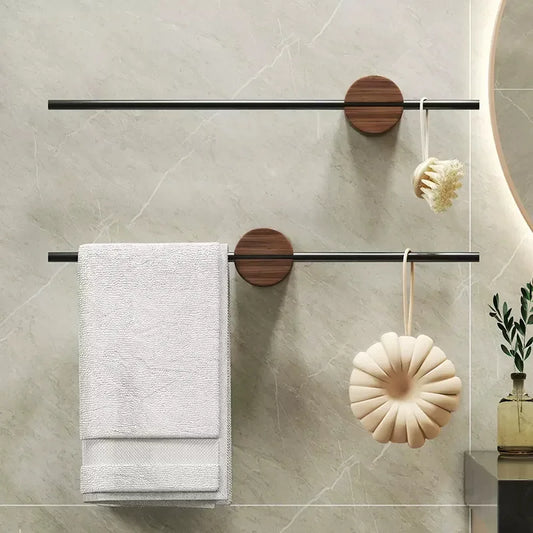 Wood & Aluminium Wall-Mounted Towel Rack