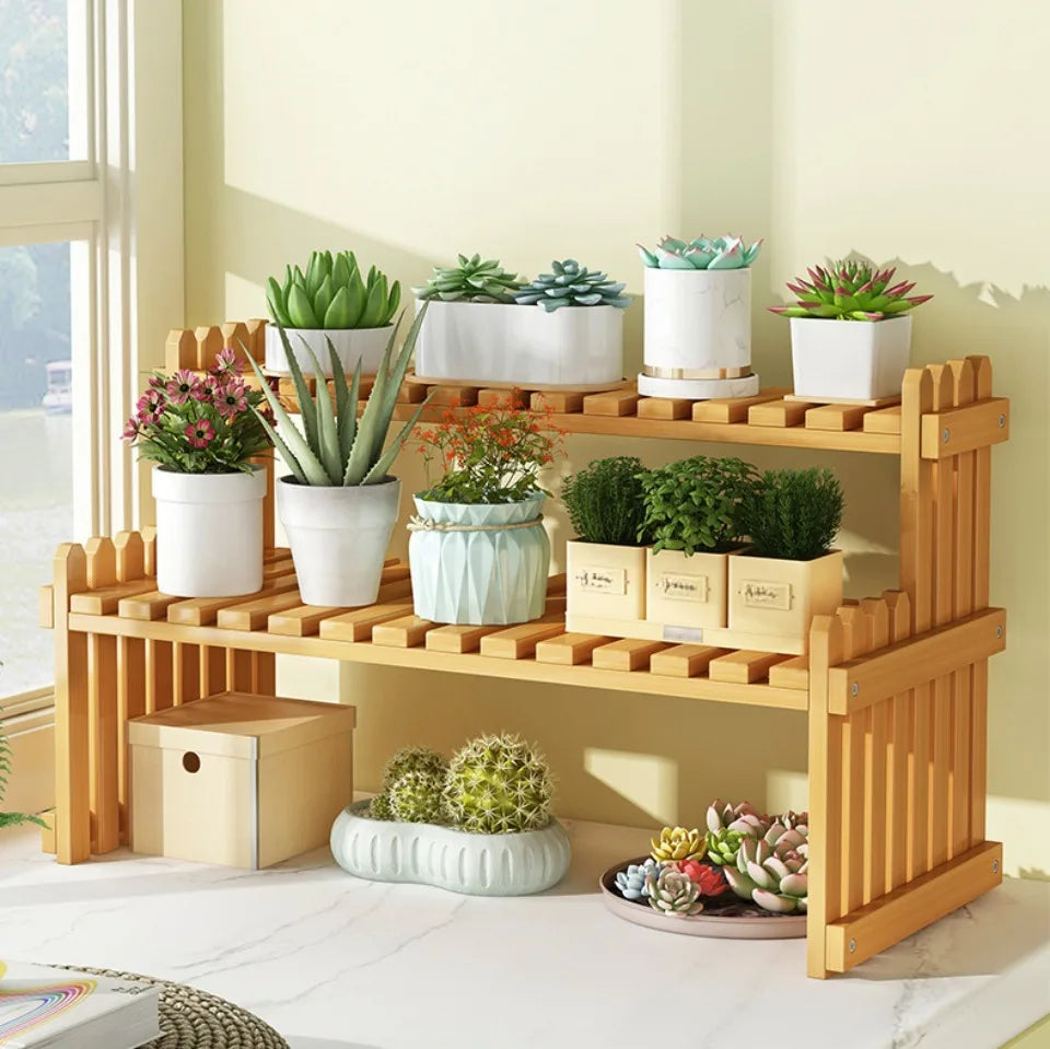 Indoor Plants Holder Wood Shelf Pot Organizer Bookshelf Balcony Bay Window Small Plant Flower Rack Storage Flower Pot Shelves
