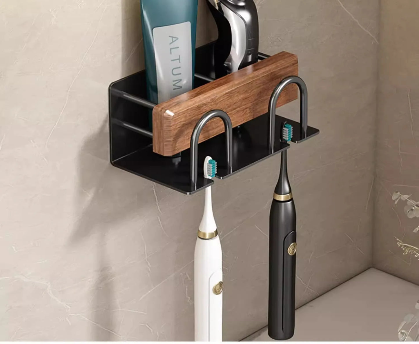 Minimalist Solid Wood Toothbrush & Toothpaste Holder
