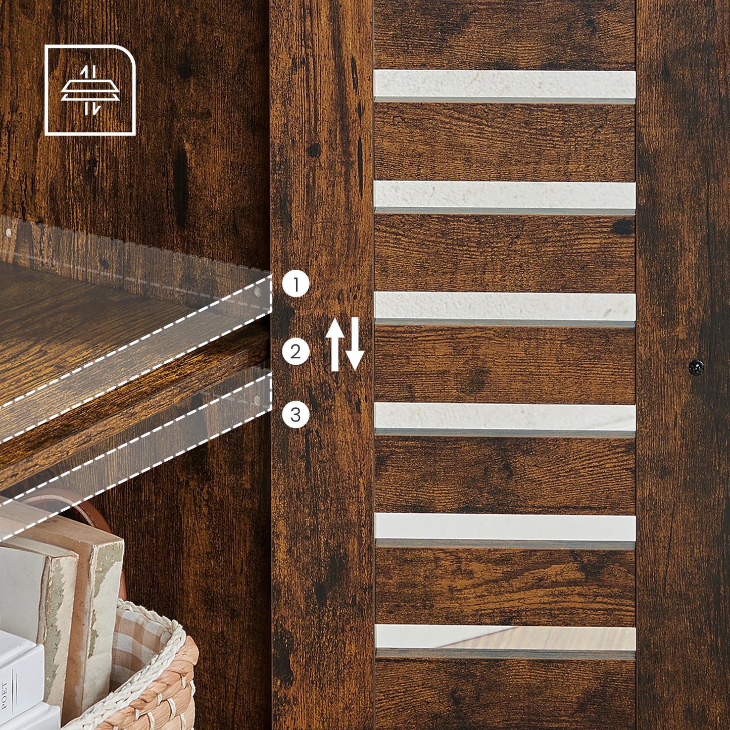 VASAGLE Floor Standing Cabinet, Storage Cabinet, Kitchen Cupboard, Bookcase with Louvered Doors