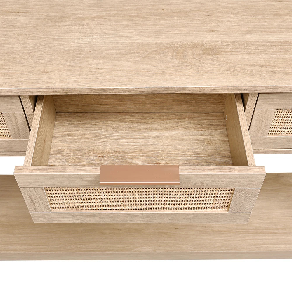 【Lifeideas】Rustic Wood Console Table with 3 Rattan Drawer Livingroom Bedroom Decoration Storage Cabinet
