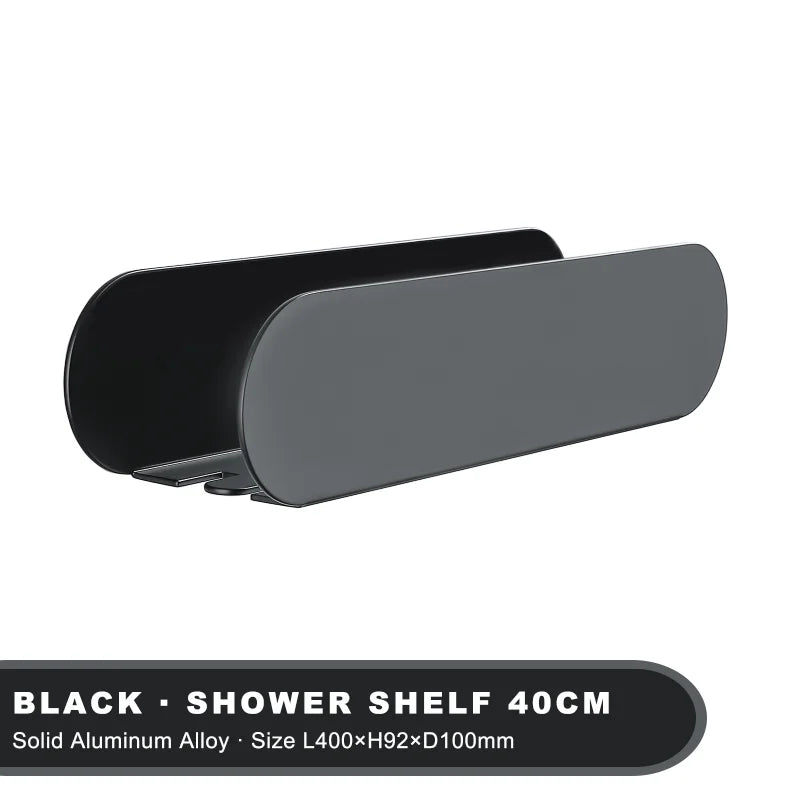 Black Aluminium Shower Caddy Shelf with Hooks
