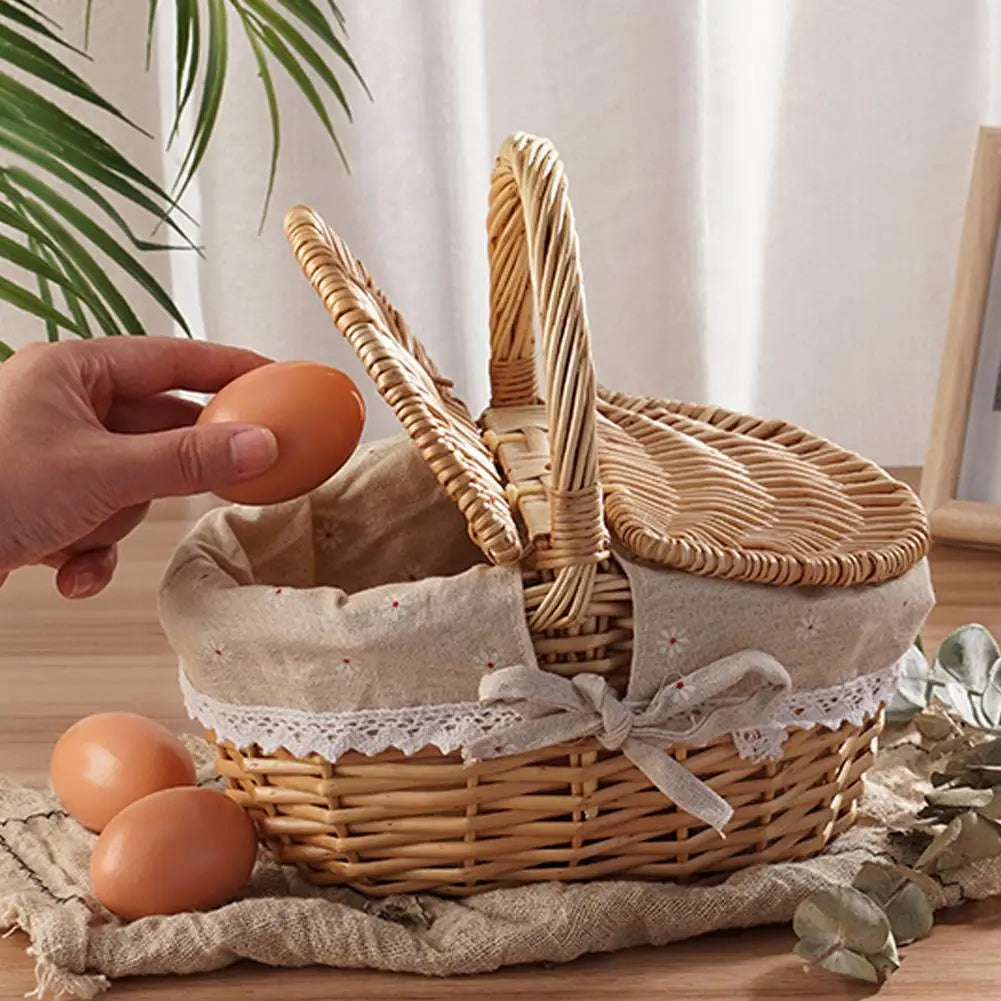 Willow Woven Wicker Picnic Basket With Lids Outdoor Shopping Double-lid Camping Large Capacity Fruit Storage Container Basket