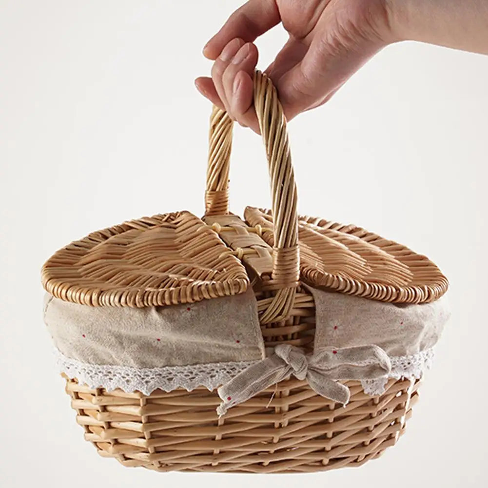 Willow Woven Wicker Picnic Basket With Lids Outdoor Shopping Double-lid Camping Large Capacity Fruit Storage Container Basket
