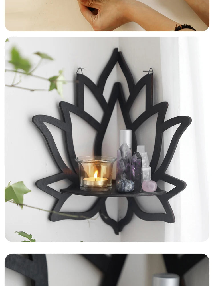 Corner Wooden Lotus Shelf