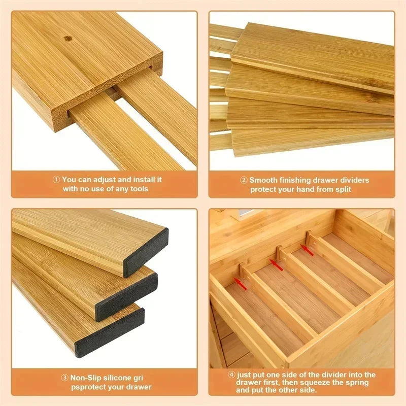 4Pcs Bamboo Drawer Dividers