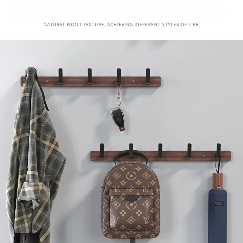 Walnut Hook for Bathroom Towel, Coat Hook, Living Room, Door Back, Clothes, Simple Black Storage, Save Space, No Punching