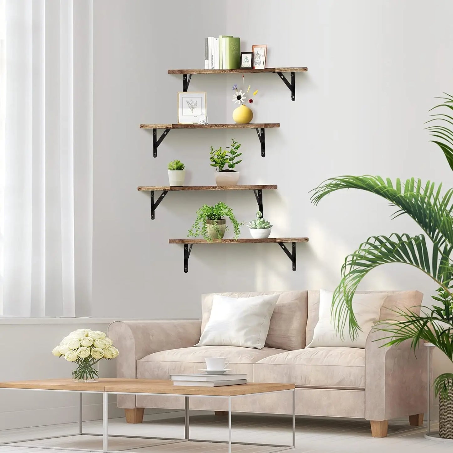 Rustic Wood Corner Floating Shelves