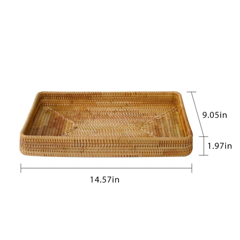 Handwoven Rattan Storage Basket Square Wicker Tray Picnic Basket Bread Food Plate Fruit Cake Sundries Box Home Desk Decoration
