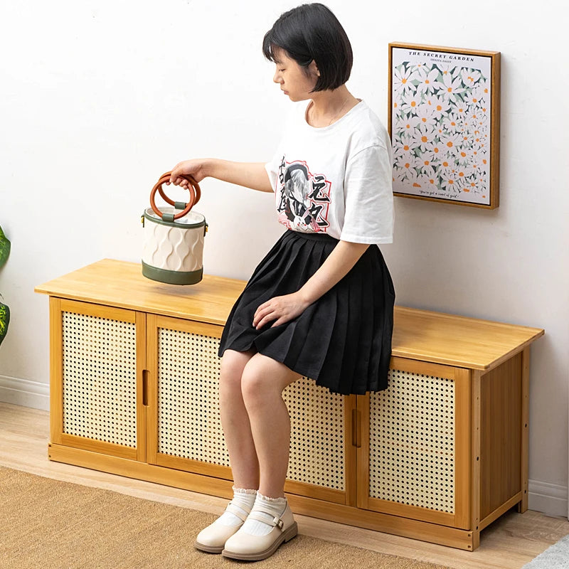Home Entryway Shoe Bench Sit and Store Shoe Cabinet Breathable Dust-Proof Shoe Organizer Long Bench Shoe Rack for Doorway