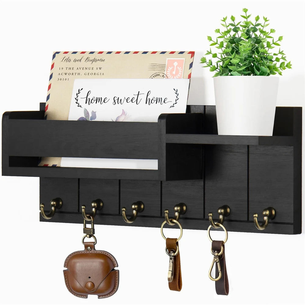 Rustic Wooden Key Rack & Mail Organizer