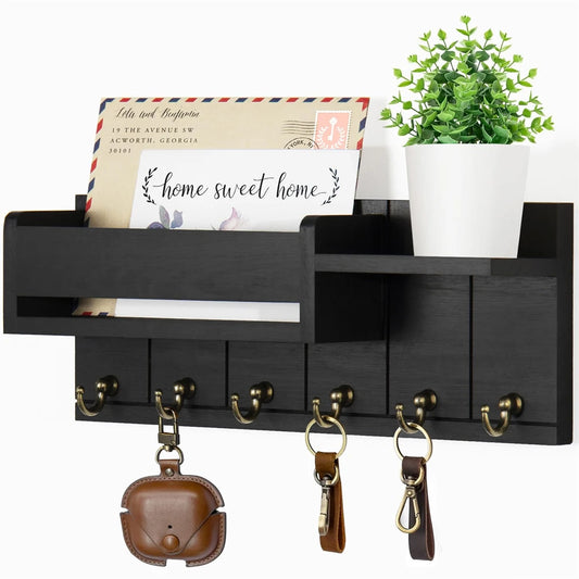 Rustic Wooden Key Rack & Mail Organizer
