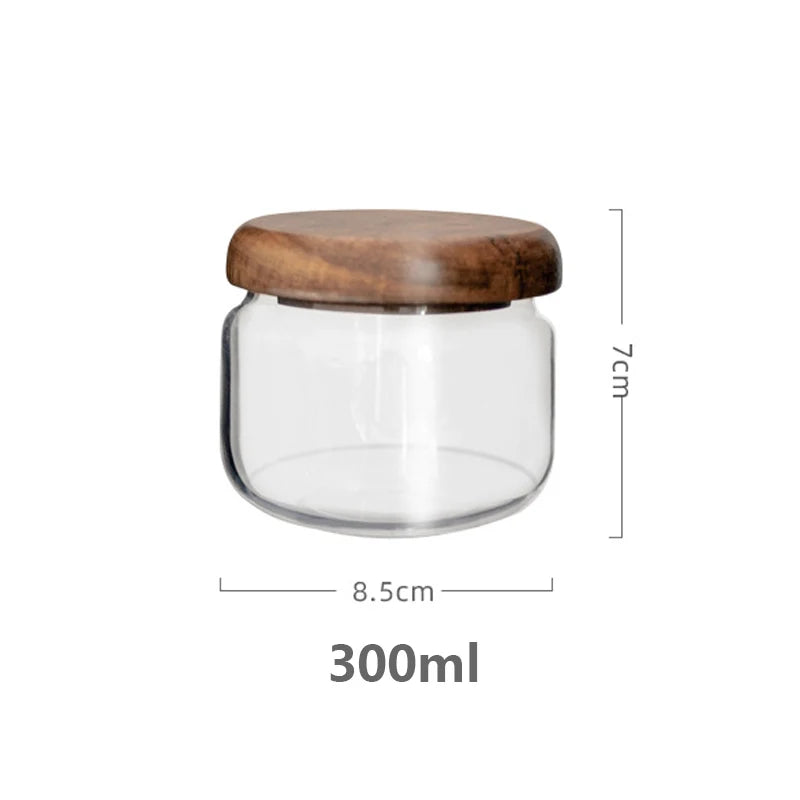Transparent Glass Storage Jar with Acacia Wood Lid