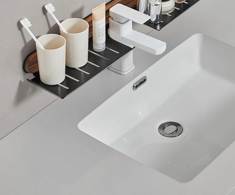 Walnut Wall-Mounted Toilet & Sink Shelf