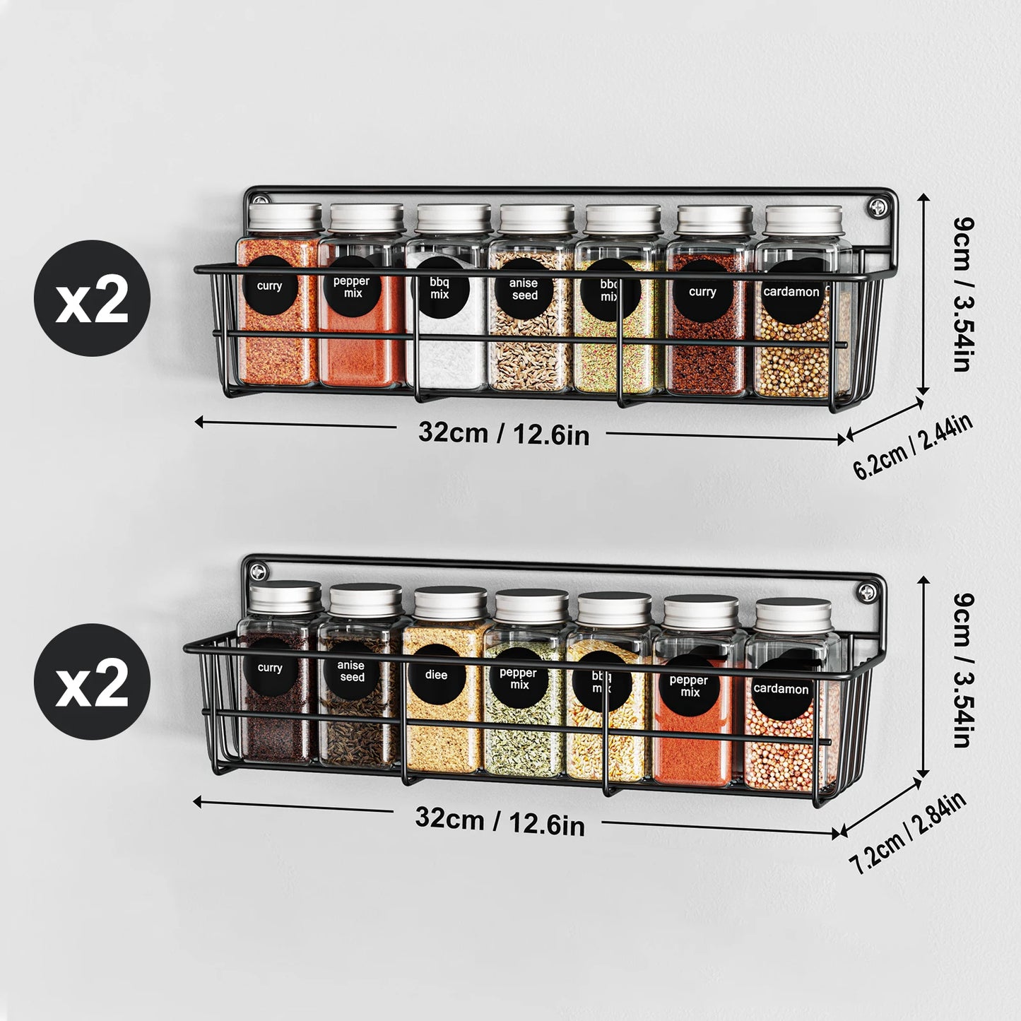 4pcs Wall-Mounted Kitchen Spice Organizer Racks